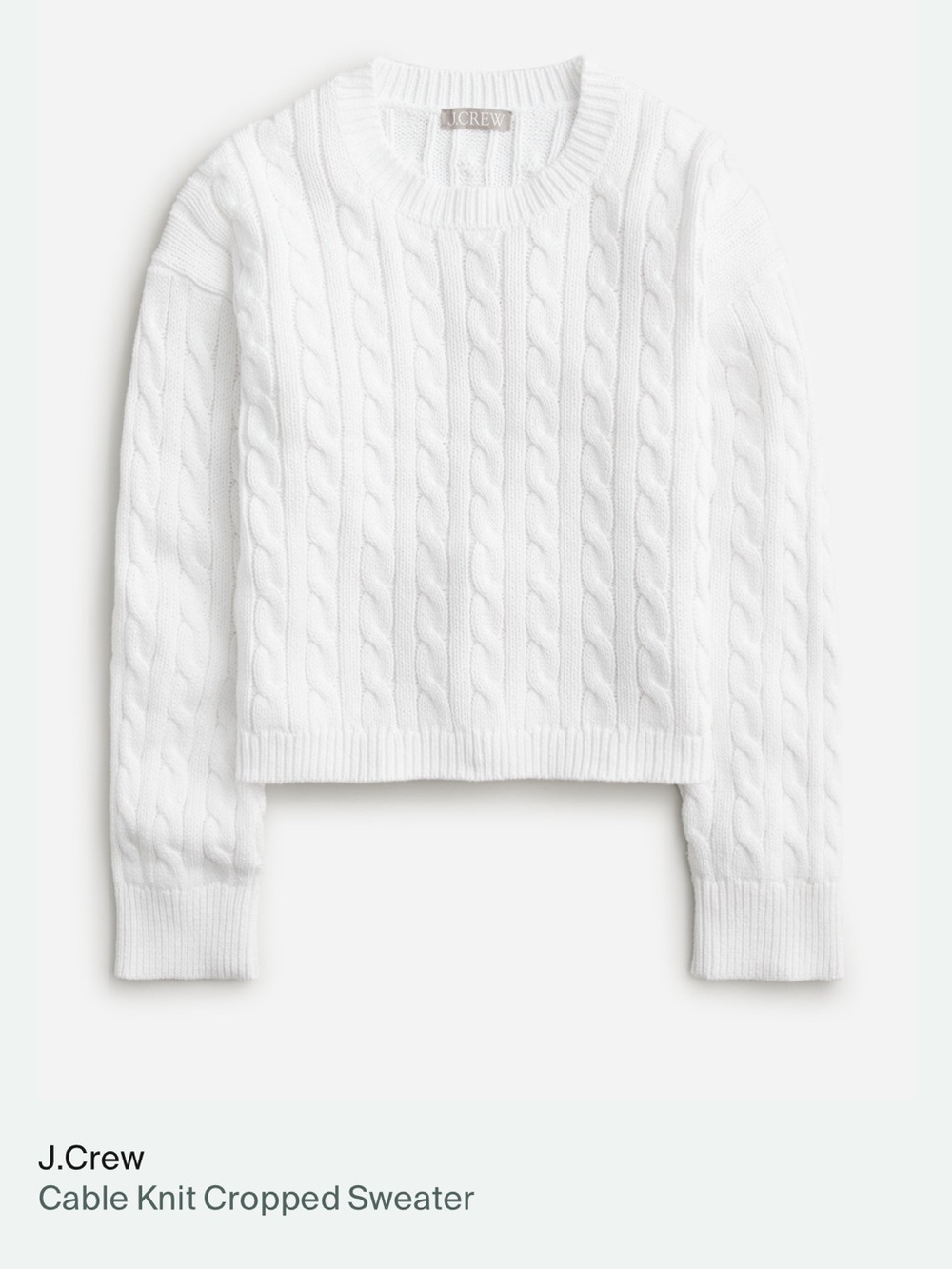 J. Crew White Cable-Knit Cropped Crewneck Sweater